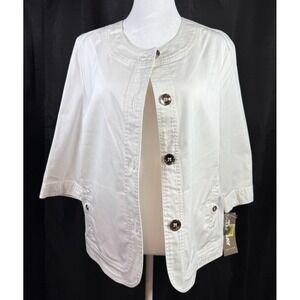 TanJay White Jacket Blazer 3/4 Length Sleeve Size 14P